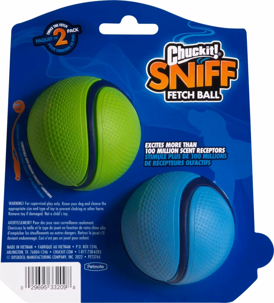 Chuckit!® Sniff fetch-bollar (doft av bacon och jordnötssmör) 2 pack Ø6 cm