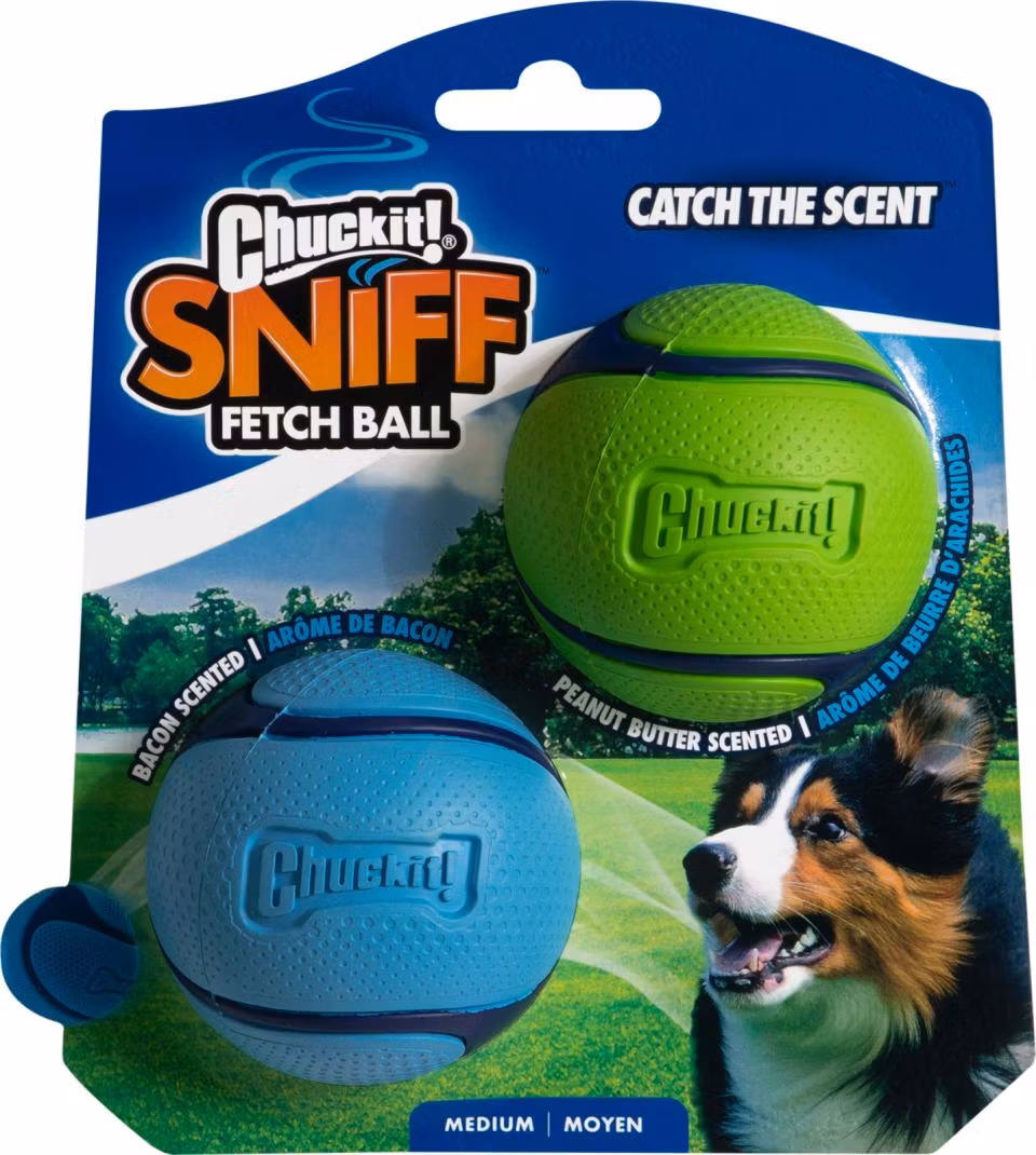 Chuckit!® Sniff fetch-bollar (doft av bacon och jordnötssmör) 2 pack Ø6 cm