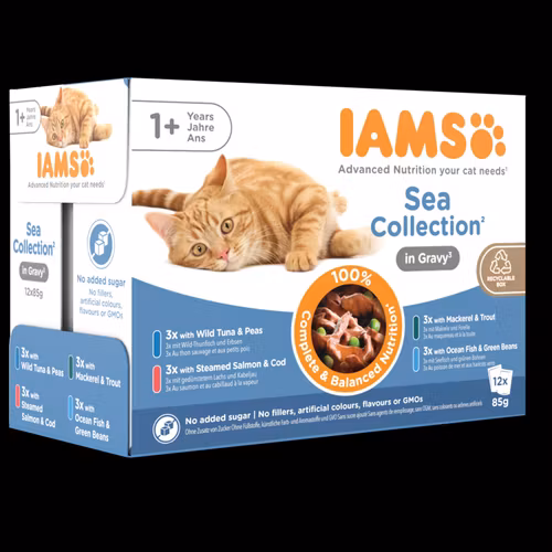 IAMS Wet Food Adult Sea Collection in Gravy- fisksmaker i sås 12 x 85 g påsar