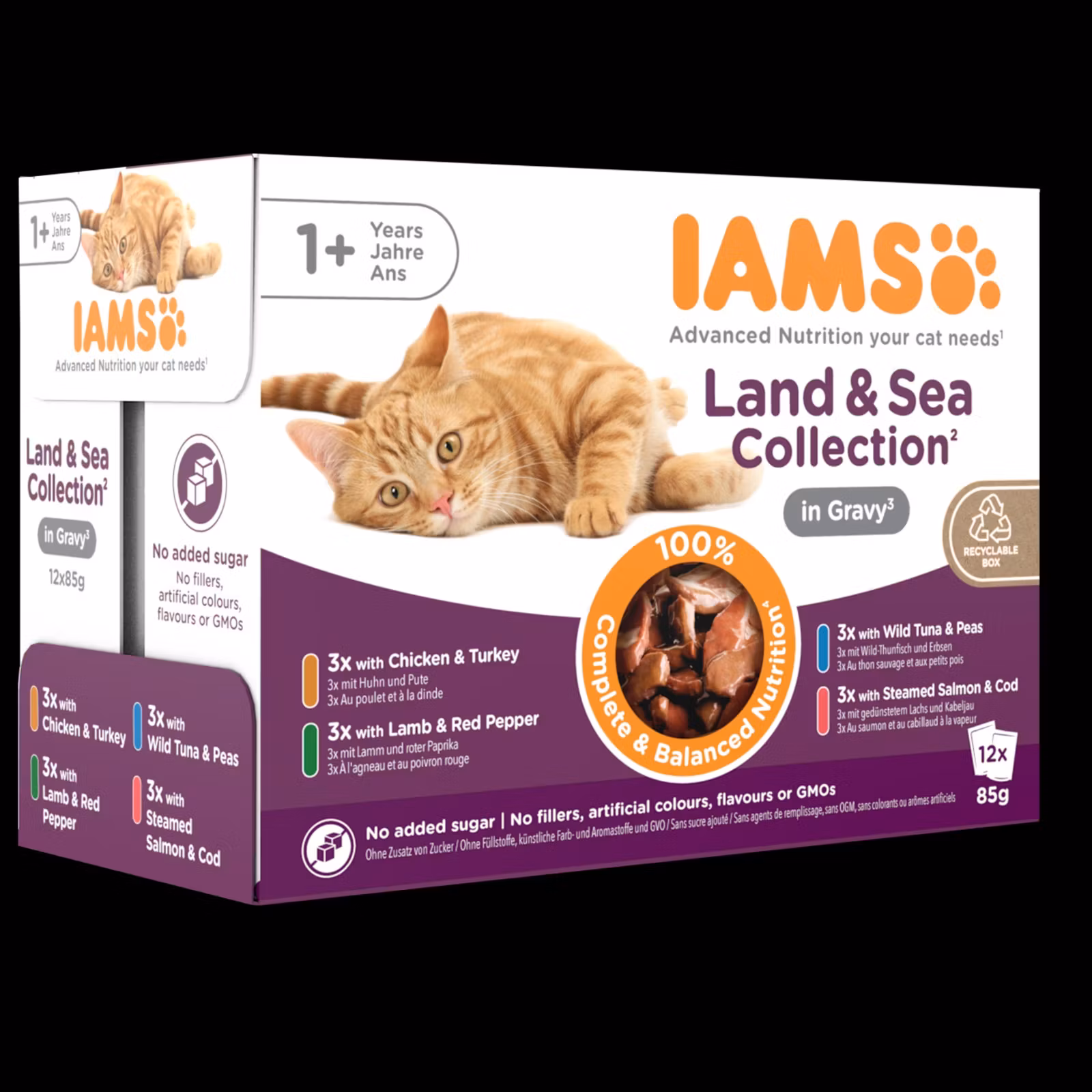 IAMS Wet Food Adult Land & Sea Collection in Gravy- kött- och fisksmaker i sås 12 x 85 g påsar