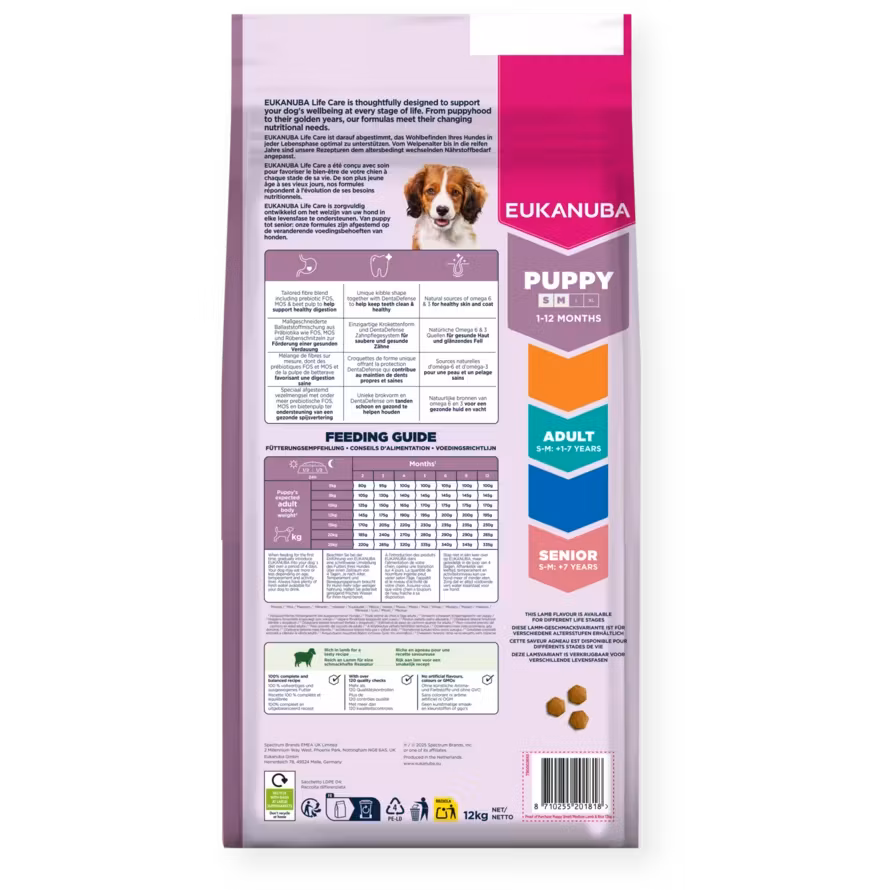 Eukanuba Puppy Small & Medium Breed Lamb & Rice Valpfoder - 2,5 kg/12 kg
