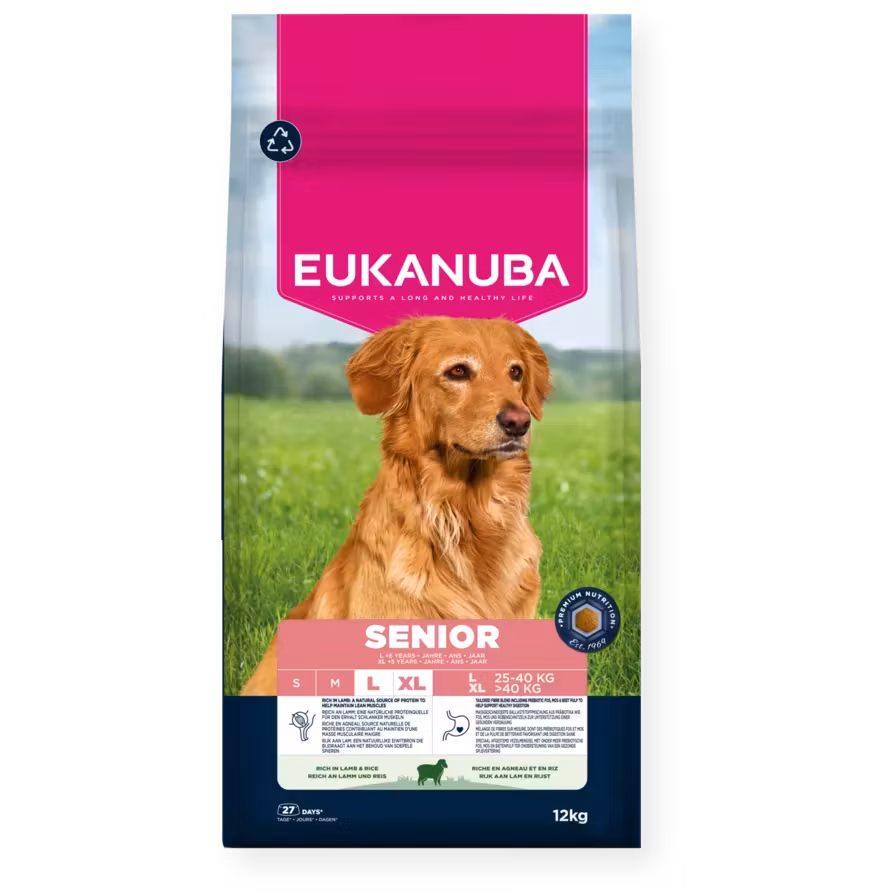 Eukanuba Senior Large Breed Lamb & Rice 12 kg. Från 9 år och uppåt.