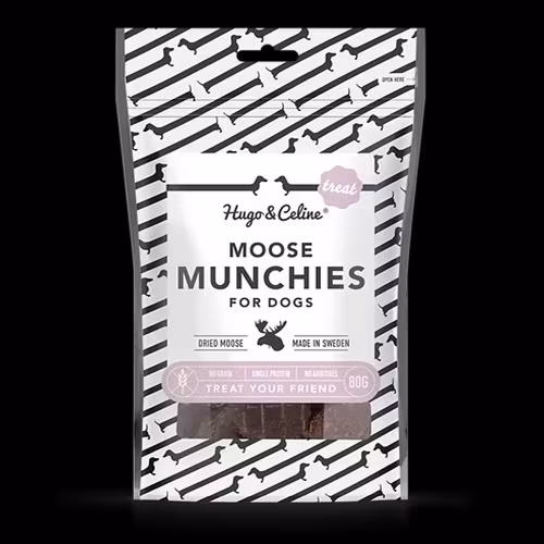 Hugo & Celine MOOSE MUNCHIES svenskt torkat älgkött 5 st – totalt 80gr