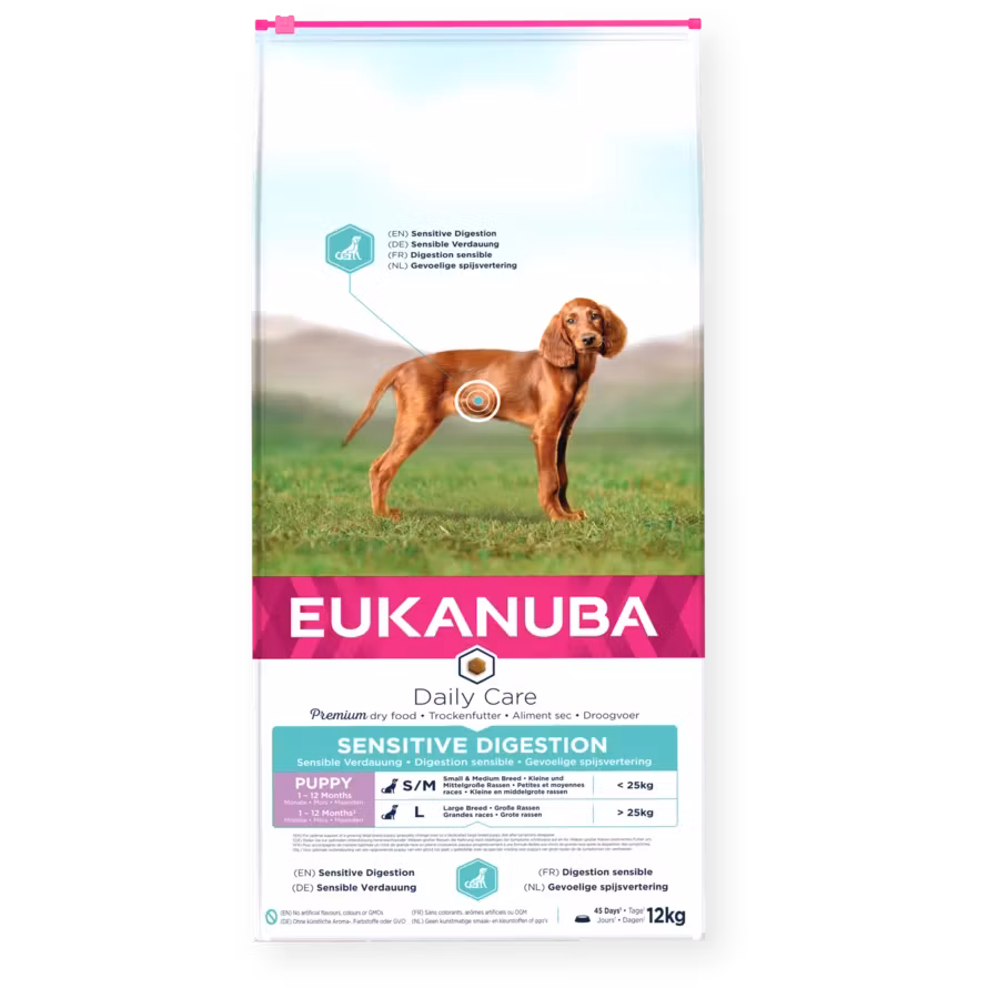 NYHET! Eukanuba Daily Care Sensitive Digestion Puppy All Breed- känslig mage valp 2,3 kg/12 kg