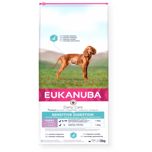 NYHET! Eukanuba Daily Care Sensitive Digestion Puppy All Breed- känslig mage valp 2,3 kg/12 kg