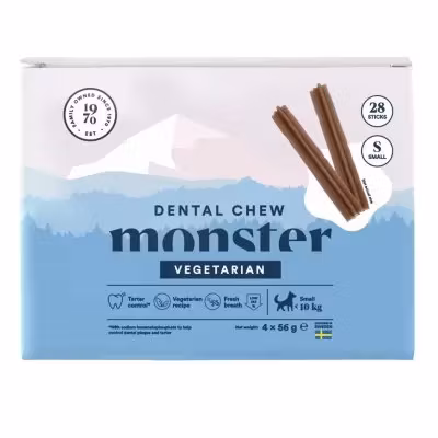Monster Dog Dental Chew Vegetarian. S, M & L. 7 el 28 pack Glutenfritt, vegetariskt