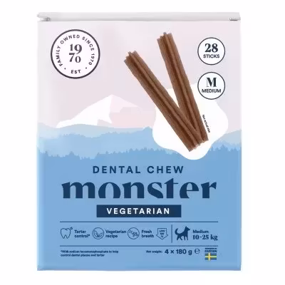 Monster Dog Dental Chew Vegetarian. S, M & L. 7 el 28 pack Glutenfritt, vegetariskt