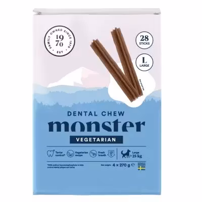 Monster Dog Dental Chew Vegetarian. S, M & L. 7 el 28 pack Glutenfritt, vegetariskt