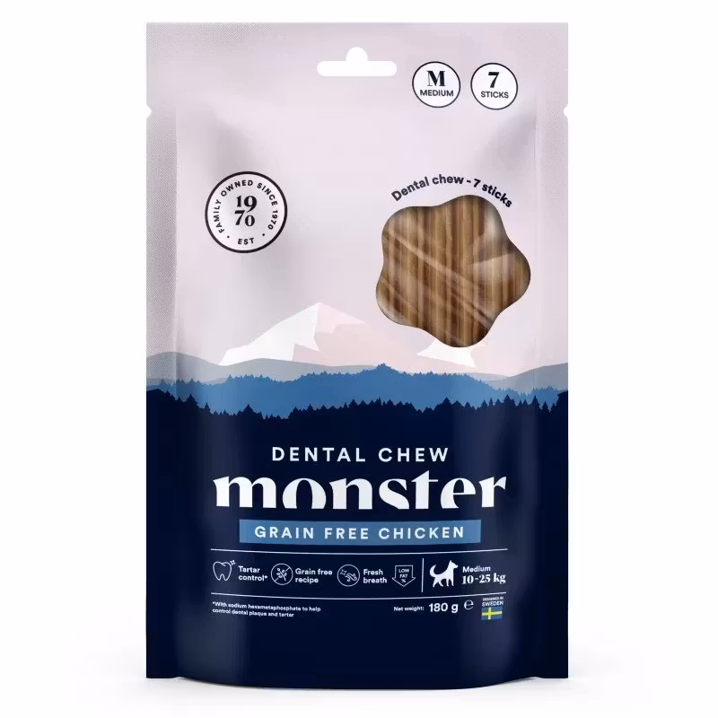 Monster Dog Dental Chew Grain free Chicken. S, M & L. 7 pack. Spannmålsfritt, kyckling