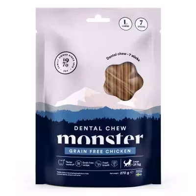 Monster Dog Dental Chew Grain free Chicken. S, M & L. 7 pack. Spannmålsfritt, kyckling