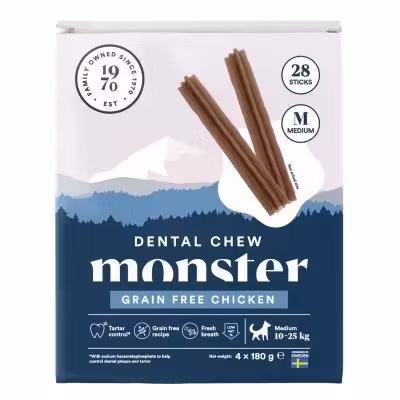 Monster Dog Dental Chew Grain free Chicken. S, M & L. 7 pack. Spannmålsfritt, kyckling