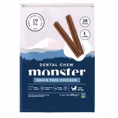 Monster Dog Dental Chew Grain free Chicken. S, M & L. 7 pack. Spannmålsfritt, kyckling