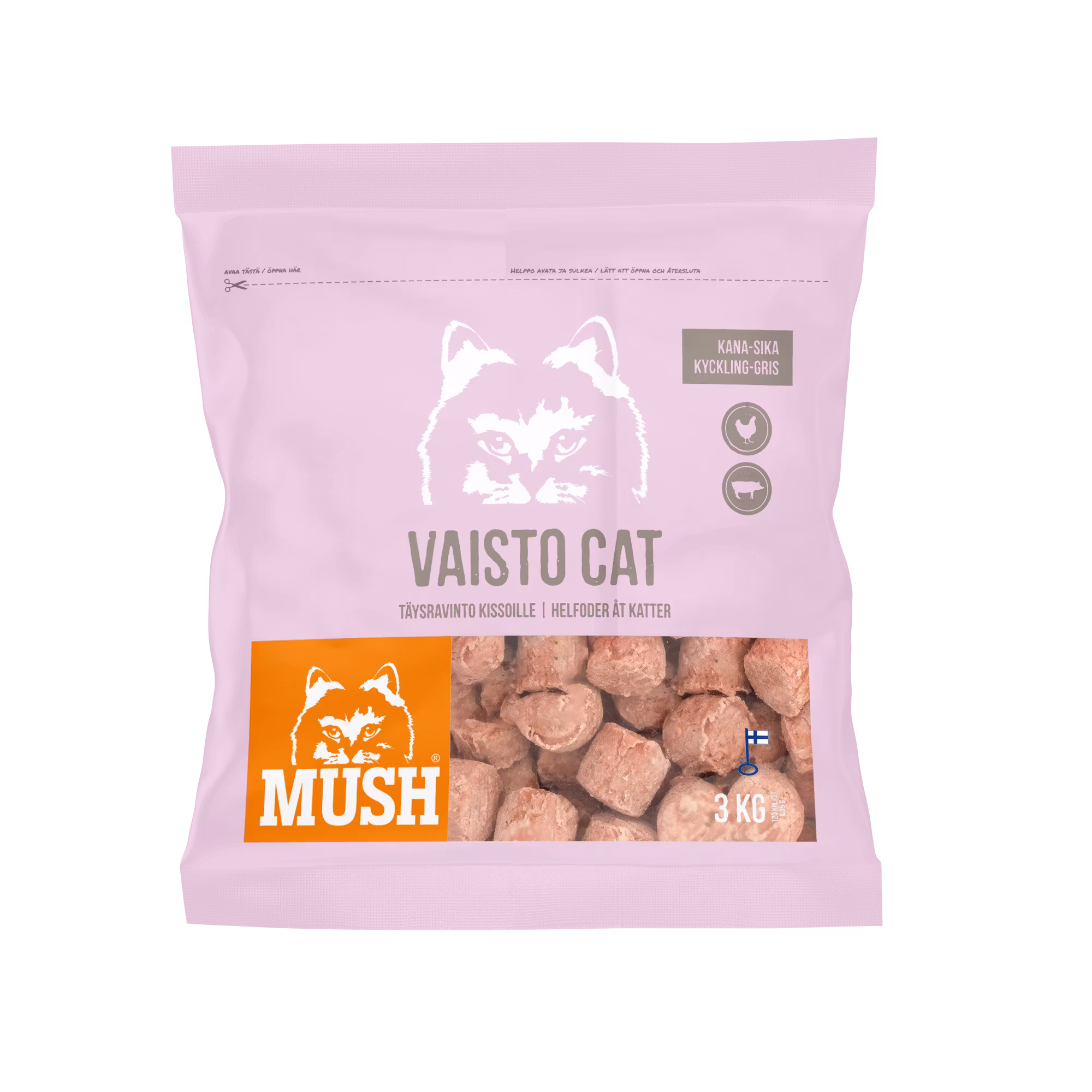 MUSH Vaisto Cat® Rosa Fryst helfoder (kyckling-gris) SKICKAS EJ!