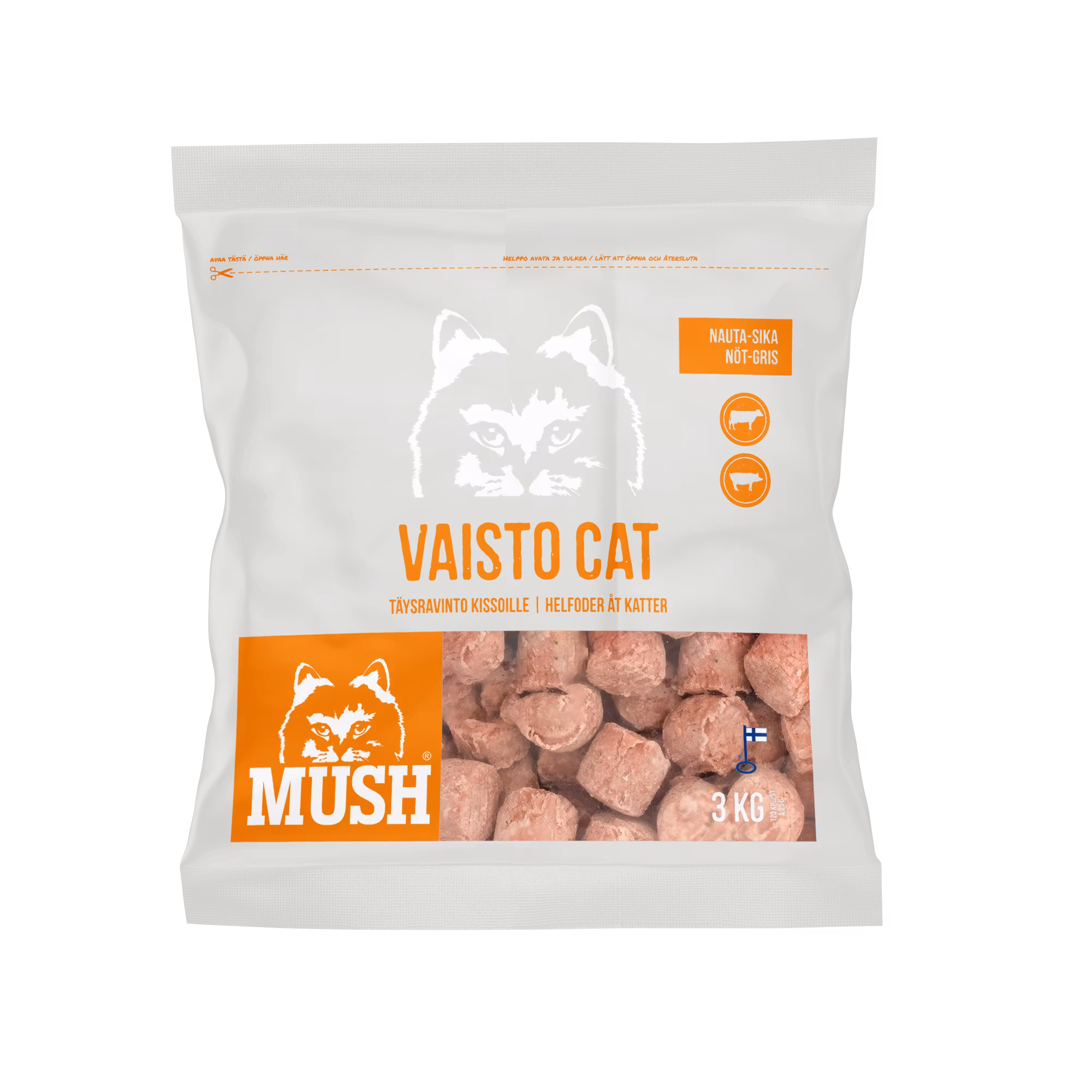 MUSH Vaisto Cat® Vit Fryst helfoder  (nöt-gris) SKICKAS EJ!