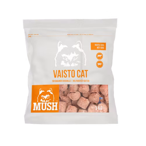 MUSH Vaisto Cat® Vit Fryst helfoder  (nöt-gris) SKICKAS EJ!