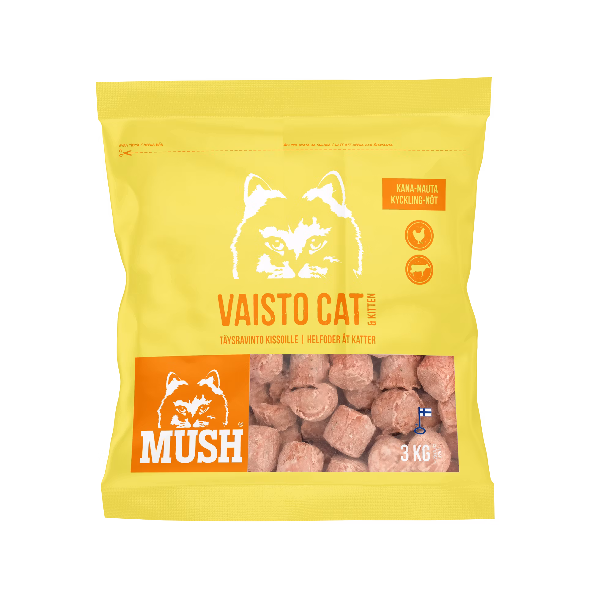 MUSH Vaisto Cat® Gul Fryst helfoder (kyckling-nöt) SKICKAS EJ!