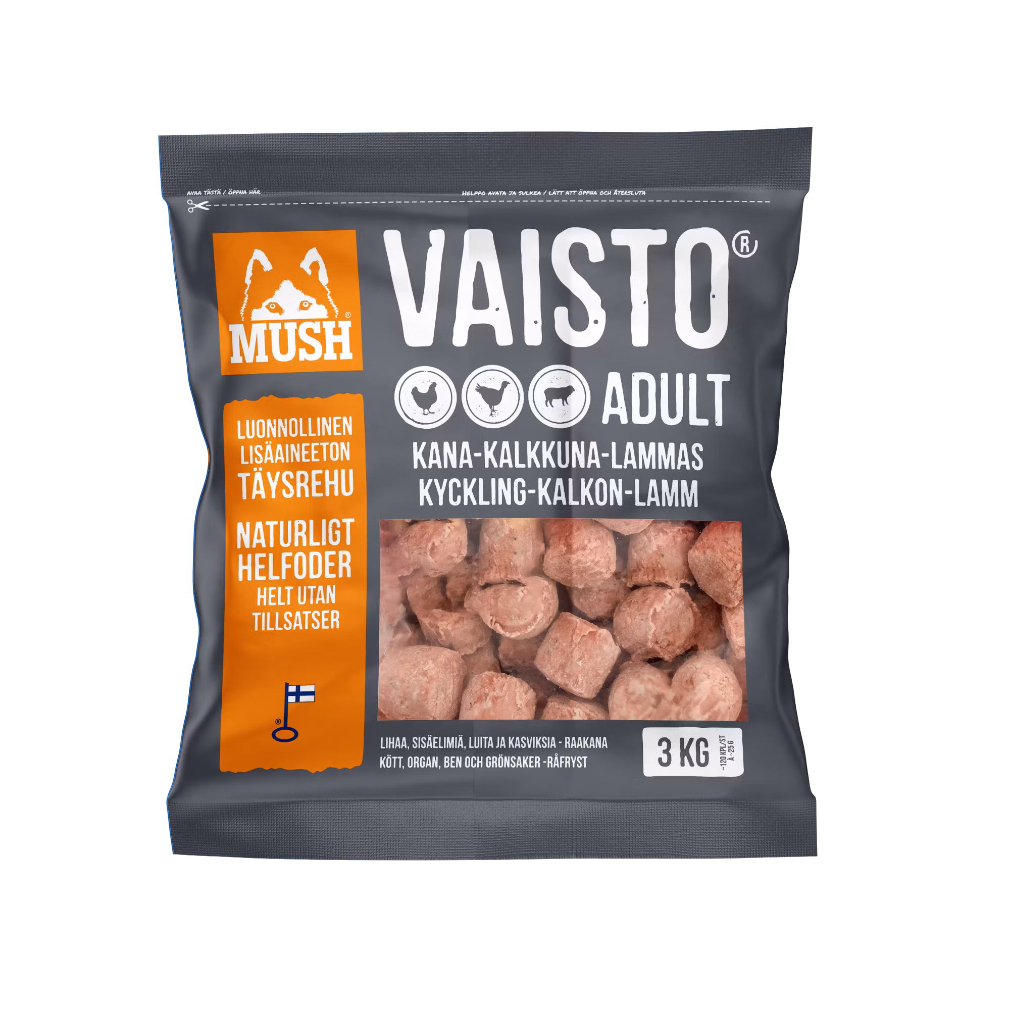 MUSH Vaisto® Grå Freeze-Dried  (kyckling-kalkon-lamm)