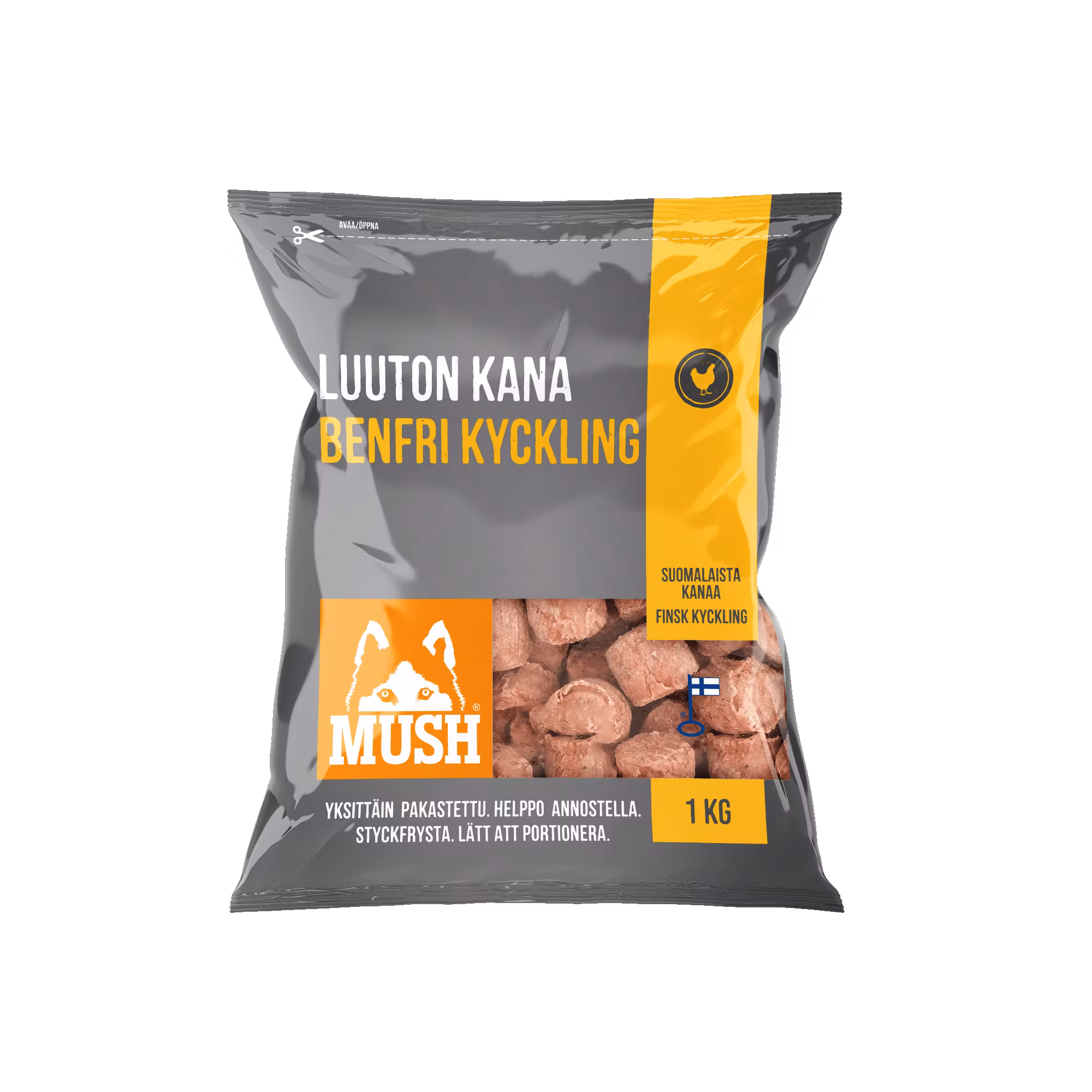 MUSH B.A.R.F. Basic® Kyckling, benfri - Fryst kompletteringsfoder 1 kg SKICKAS EJ!