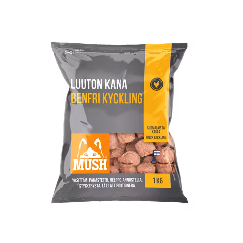 MUSH B.A.R.F. Basic® Kyckling, benfri - Fryst kompletteringsfoder 1 kg SKICKAS EJ!