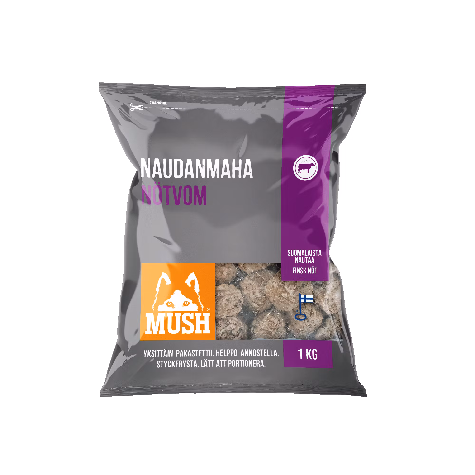 MUSH B.A.R.F. Basic® Nötvom - Fryst kompletteringsfoder 1 kg SKICKAS EJ!