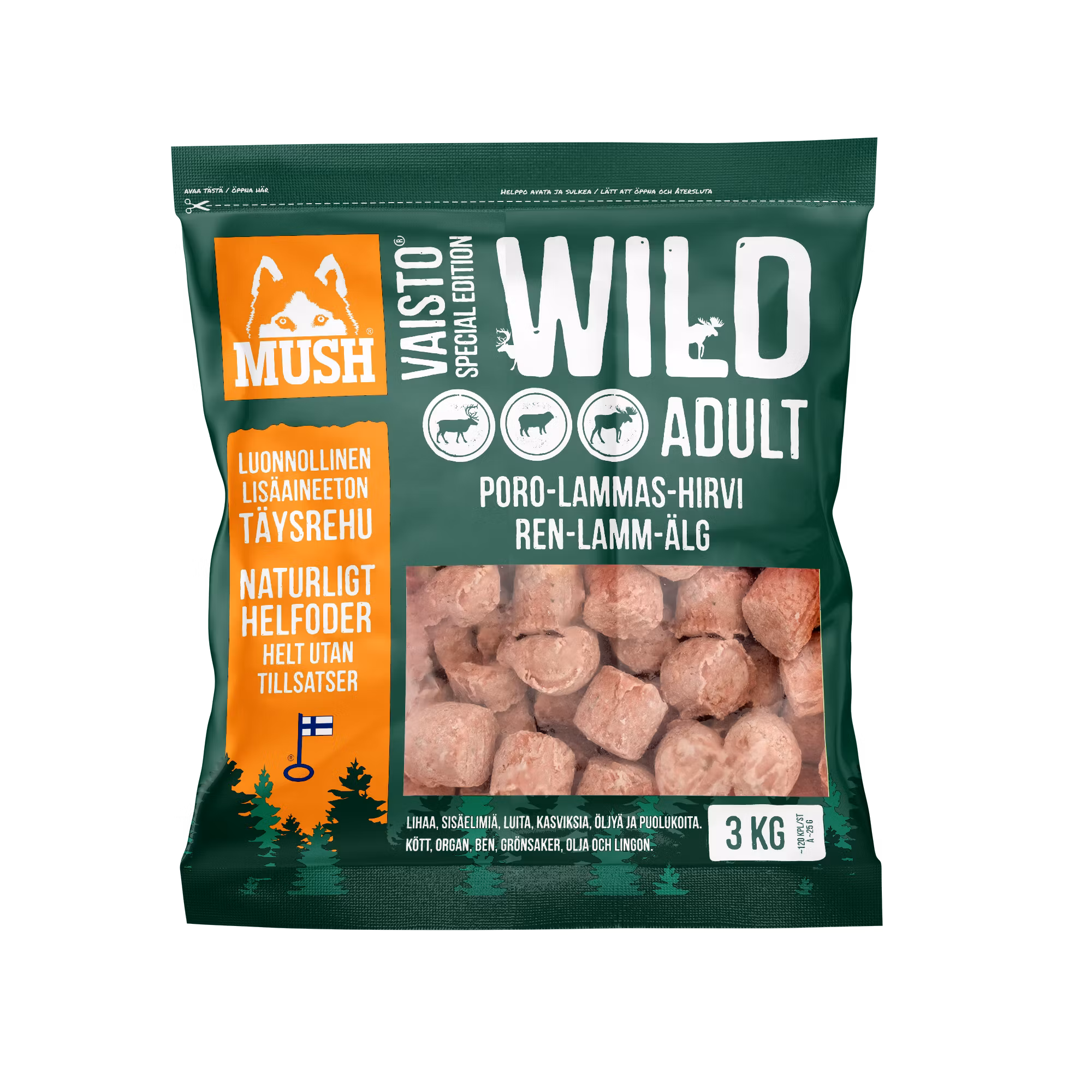 MUSH Vaisto® Wild Fryst helfoder (ren-lamm-älg) SKICKAS EJ!