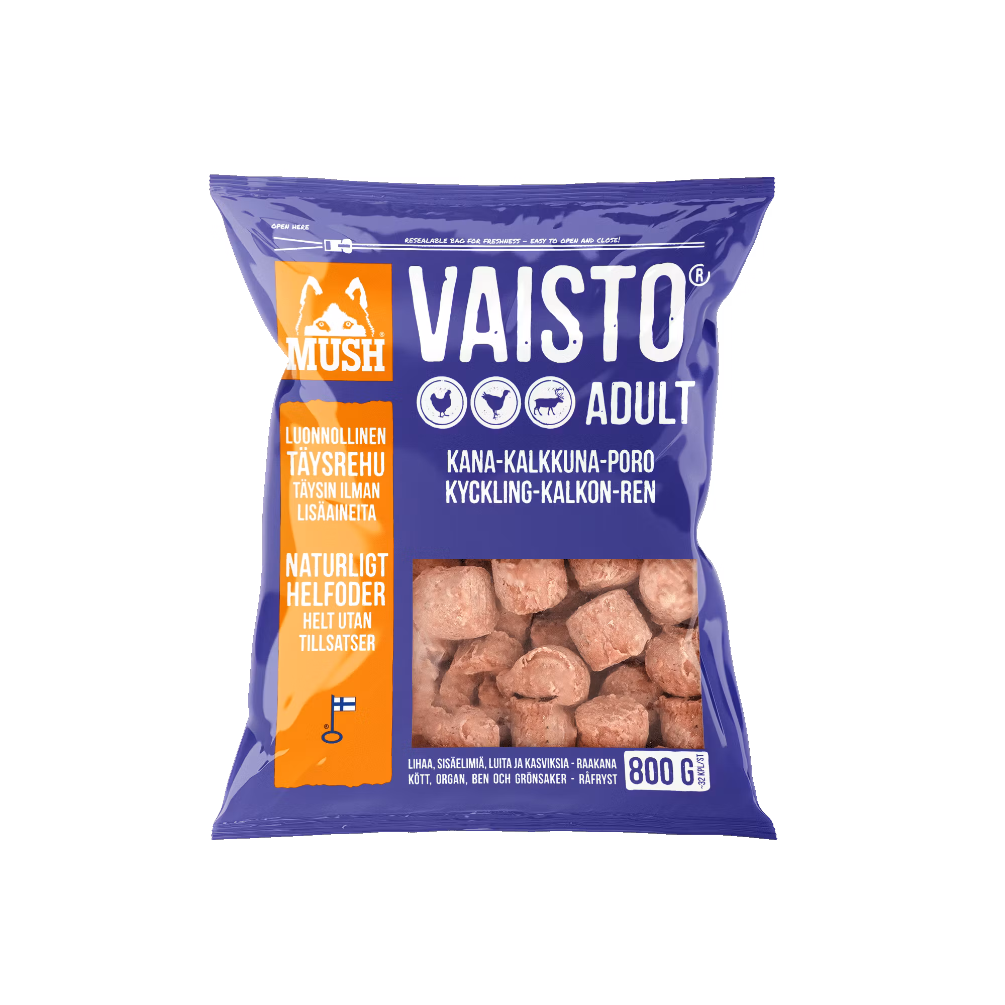 MUSH Vaisto® Lila Fryst helfoder (kyckling-kalkon-ren) 800 gr SKICKAS EJ!