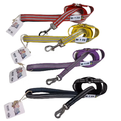 Metizokoppel Gummi, Reflex & Fodrat Handtag m. Ring Svart 180 cm