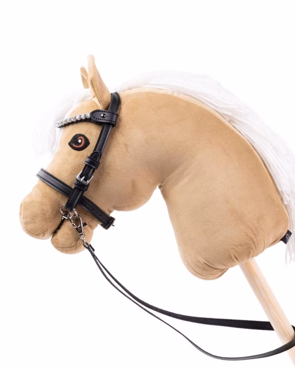 My Hobby Horse Träns till käpphäst, svart med silverstenar