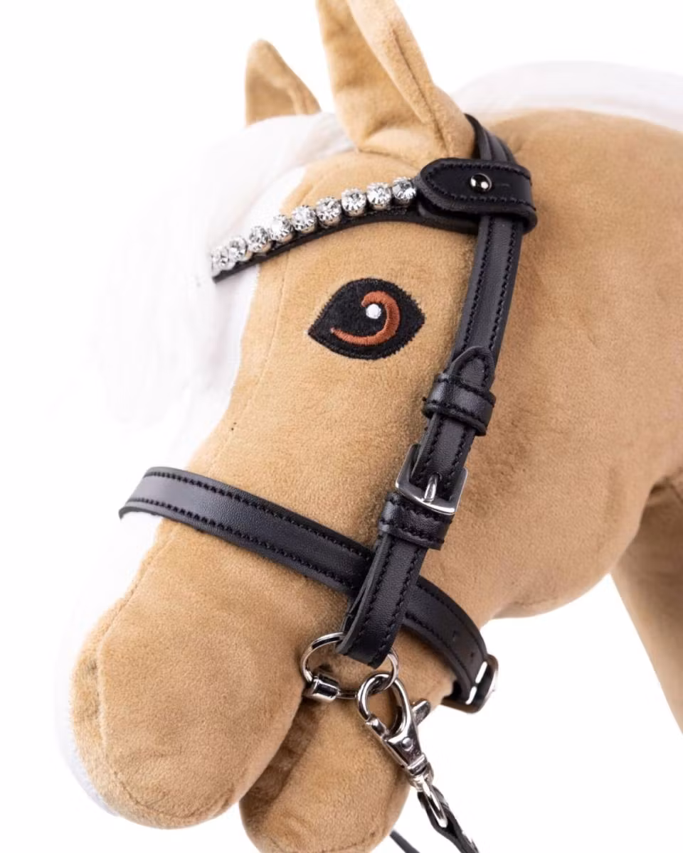 My Hobby Horse Träns till käpphäst, svart med silverstenar