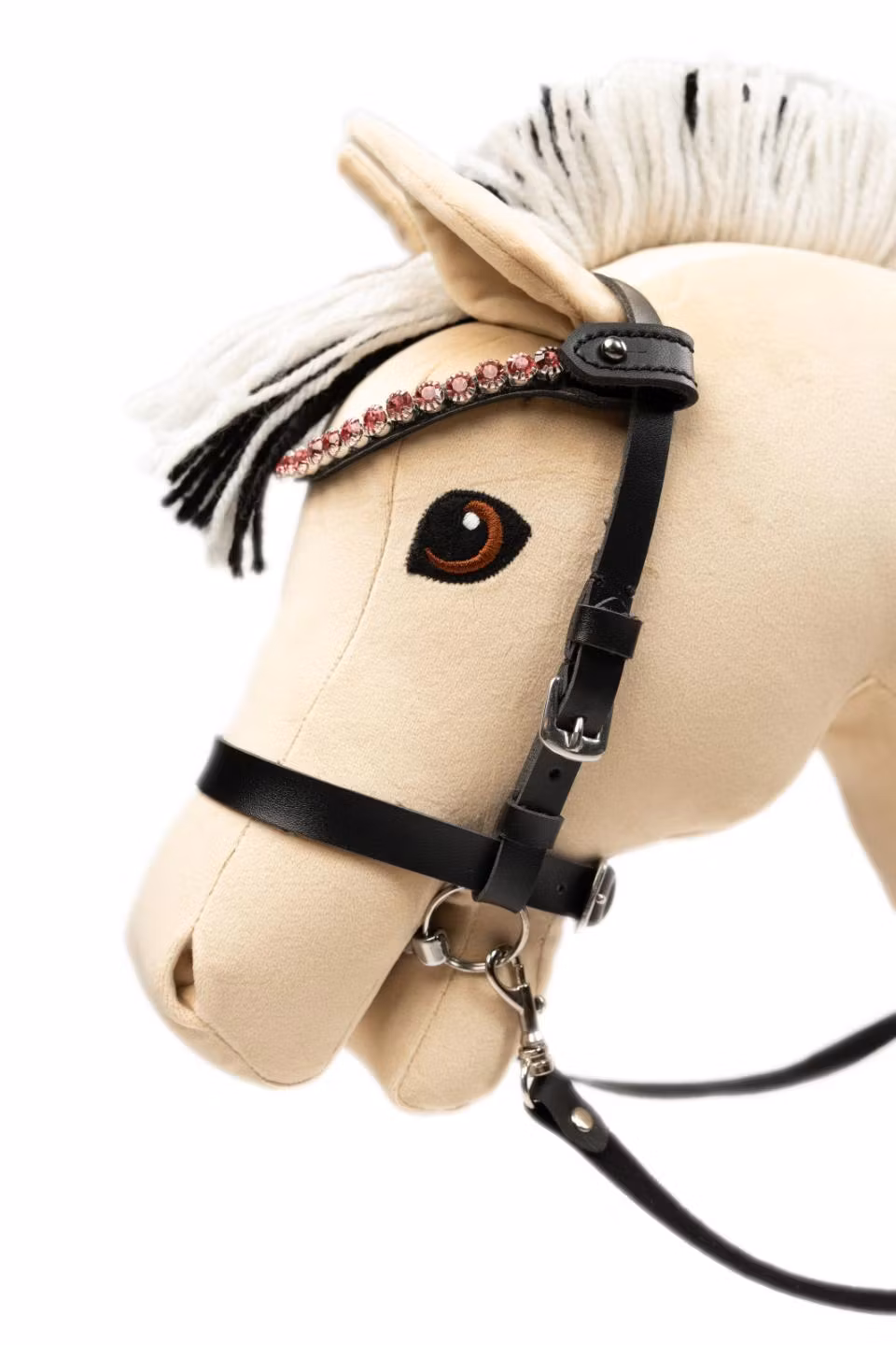 My Hobby Horse Pannband till käpphäst, svart med rosa stenar