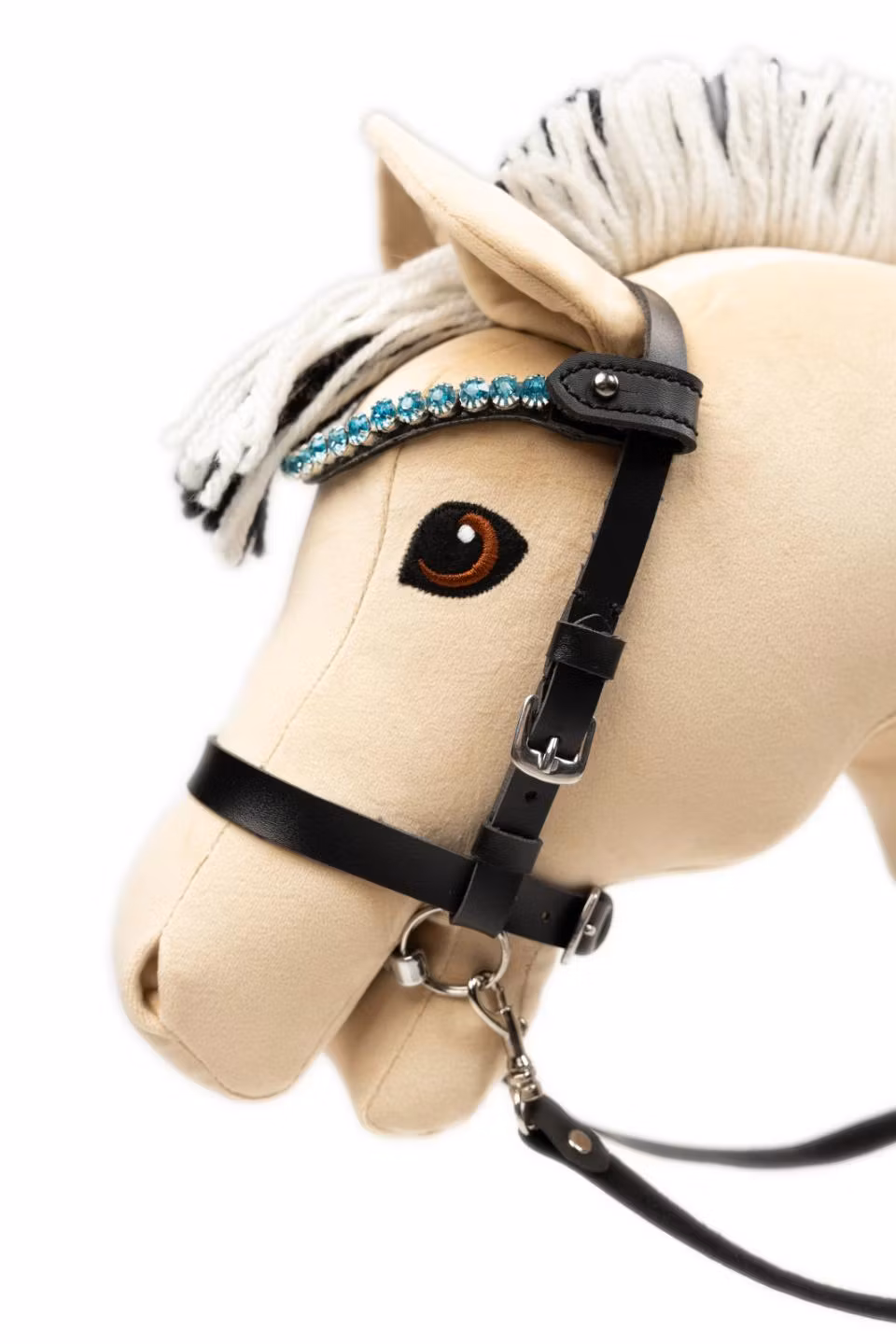 My Hobby Horse Pannband till käpphäst, svart med blå stenar