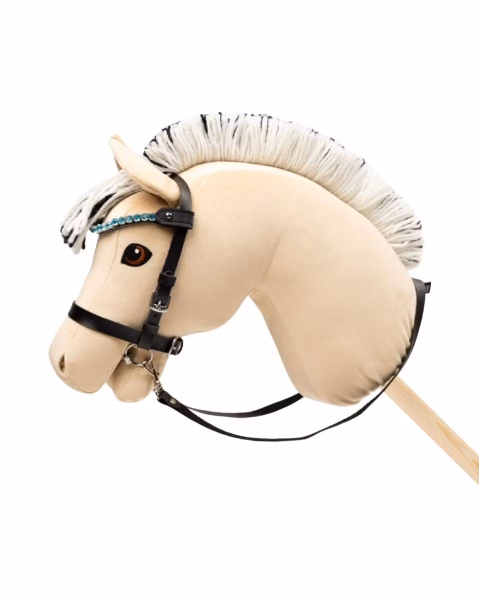 My Hobby Horse Pannband till käpphäst, svart med blå stenar