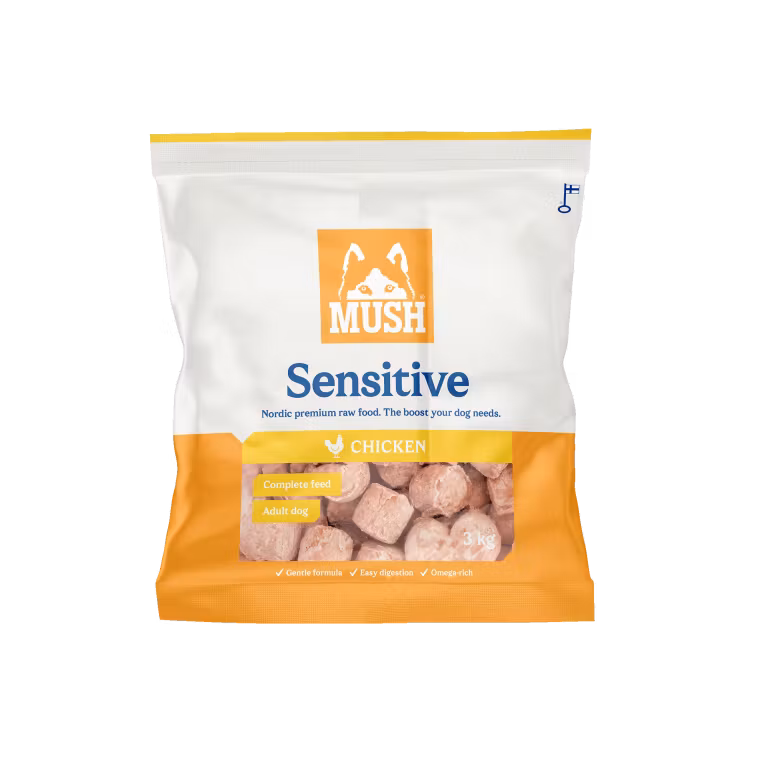 MUSH Sensitive Chicken- Fryst Helfoder (kyckling) 3 kg SKICKAS EJ!
