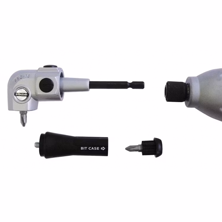 Vinkelbitschuck med handtag + bits f. borrskruvdr.