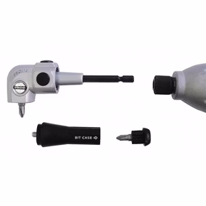 Vinkelbitschuck med handtag + bits f. borrskruvdr.