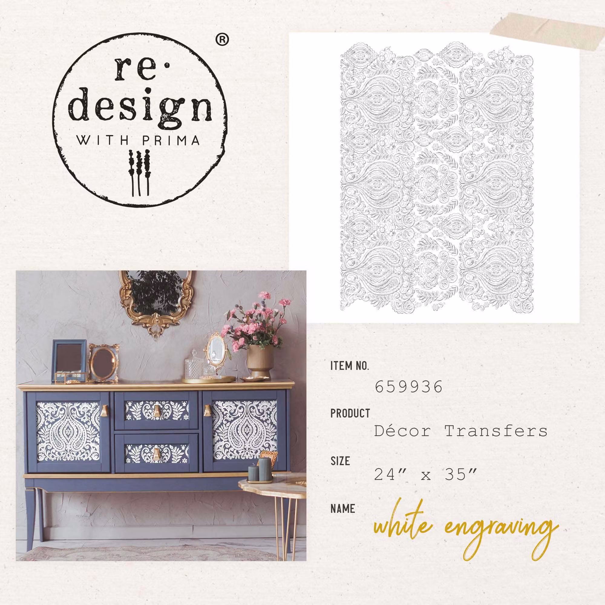 Re Design Décor Transfers® - White Engraving ca 61x89cm