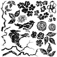 IOD Dekorstämpel - Birds Branches Blossoms 30x30cm