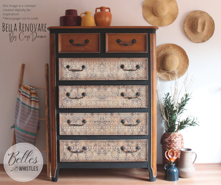 DECOUPAGEPAPPER - Belles and whistles - Belles and Whistles Rice Papers - Ancient Mud Cloth - Photo Credit  @BellaRenovare