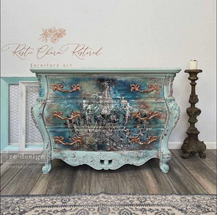 DECOUPAGE - DECOUPAGE - Re Design - A1 Tissue Paper - Moody Chandelier - Photo credit: @rusticcharmrestored