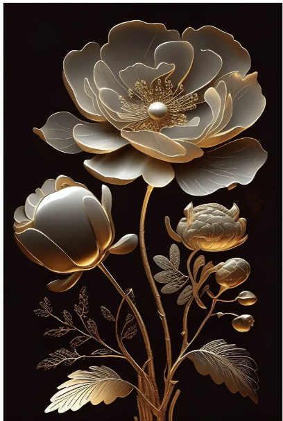 DECOUPAGE - MINT - A3 Decoupagepapper - GOLDEN BLOOM 2