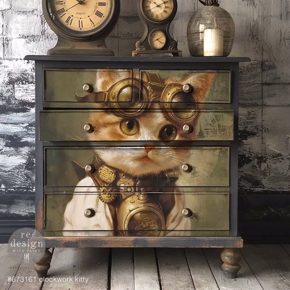 DECOUPAGEPAPPER - Re Design - A1 Decoupage Fiber Paper - Clockwork Kitty