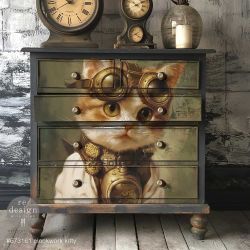 Re Design - A1 Decoupage Fiber Paper - Clockwork Kitty 59x84cm