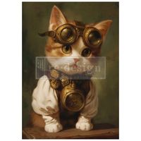 Re Design - A1 Decoupage Fiber Paper - Clockwork Kitty 59x84cm