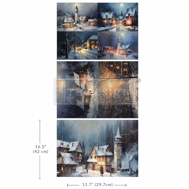 DECOUPAGEPAPPER - A3 Decoupage Fiber Paper - Snowy Twilight 3-Pack