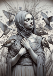 MINT - A1 Decoupagepapper (ca 59x84cm) - GREY BIRDS