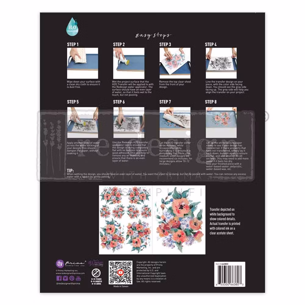 Re Design H2O Transfer - Luminous Blooms - A4 ark - 2-pack