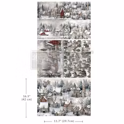 Re Design - A3 Decoupage Fiber Paper - Silent Night Snow Village 3-Pack á 30x42cm