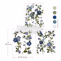 Re Design Décor Transfers® - Blue Nest Blooms - A4 (3-pack)