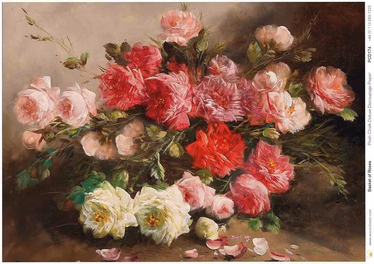 Posh Chalk® - A1 Deluxe Decoupage Paper - Basket of Roses