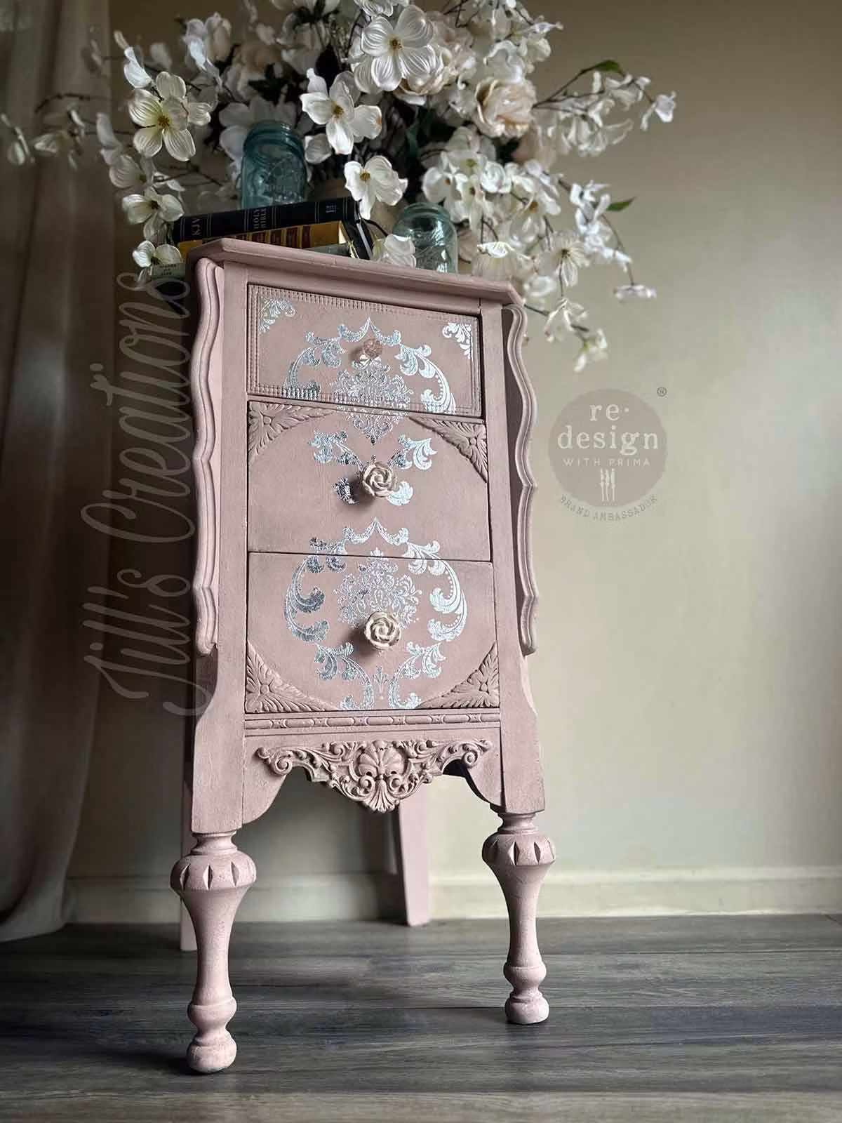 Re Design Décor Foil Transfers® - (Kacha) Silver House of Damask 46x61 cm